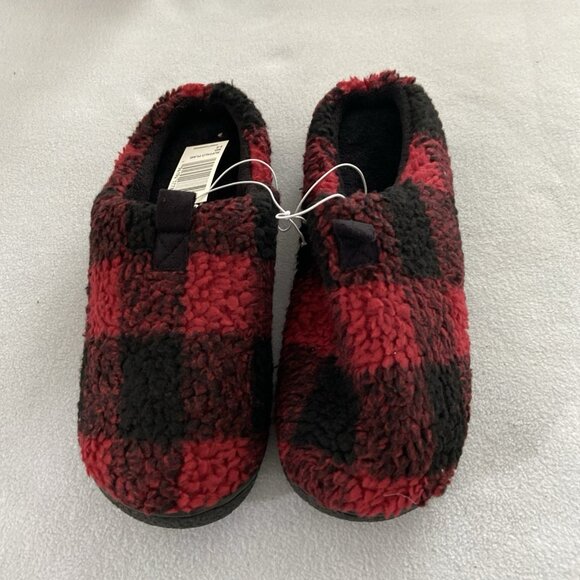 Isotoner Men’s Slippers Shoes Sz XL 11-12 Memory Foam Buffalo Plaid Red - Picture 3 of 6